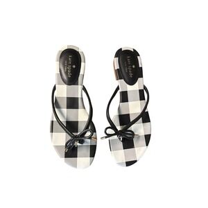 Kate Spade New York Gingham Plaid Bow Flip Flop Sandals Black White Grey 8.5M